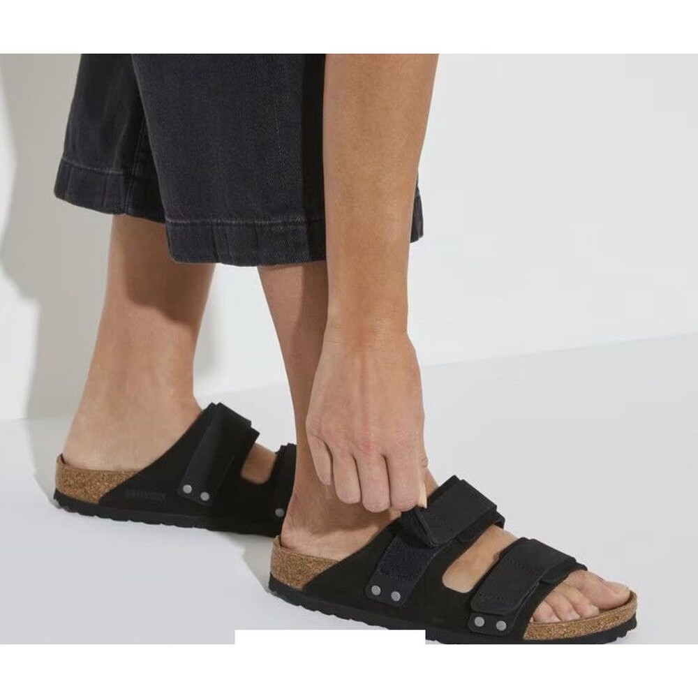 Birkenstock Sandals Uji Nubuck Suede Leather Black Unisex Classic US 7 EU 38 New